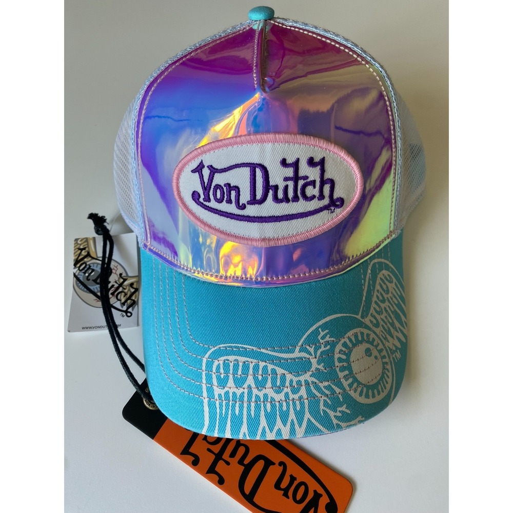 Von Dutch Iridescent Trucker Hat Pink Purple Hologram Flying Eyeball Cap Y2K NWT